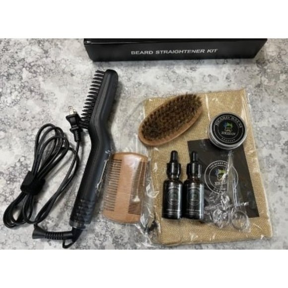 New Beard Kit,Beard Grooming Kit,w/Beard Straightener,Beard Oil,Beard Balm - Picture 1 of 1